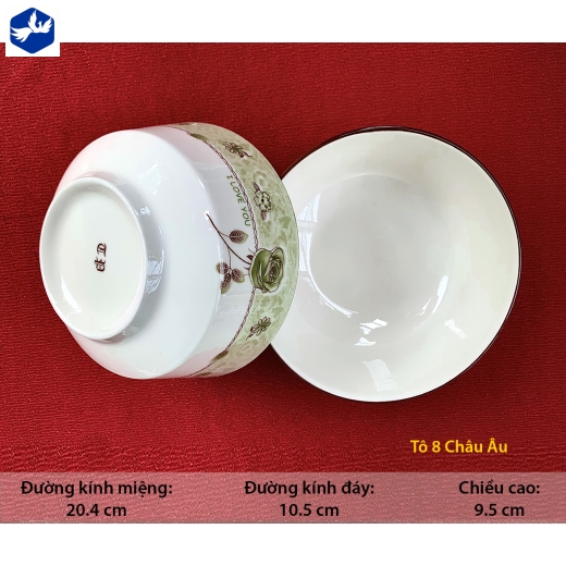 tô sứ 8 inch kiểu châu âu - hoa văn 4D bông hồng xanh lục đẹp - 4D110
