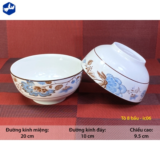 tô sứ bầu 8 inch - bông hoa xanh cách điệu độc lạ - IC06