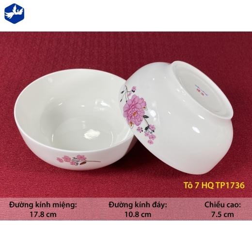 tô sứ 7 inch kiểu hàn quốc - hoa mẫu đơn hồng đẹp - TP1736