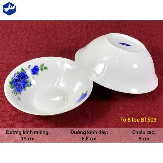 tô sứ loe 6 inch - bông hồng xanh đẹp - BTS03