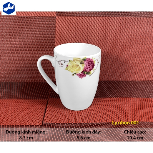 ly sứ nhọn hoa văn hoa hồng đẹp - 001