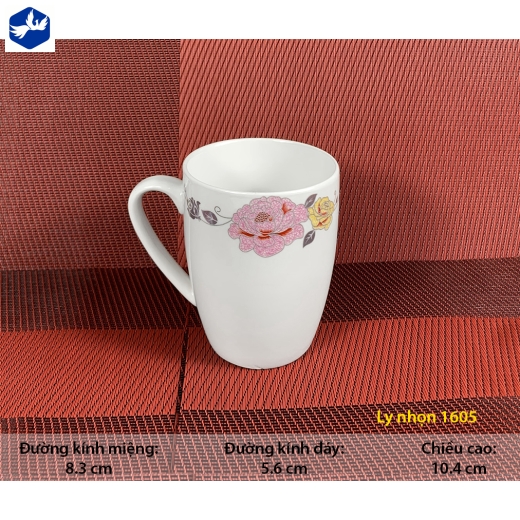 ly sứ nhọn hoa văn hoa mẫu đơn cách điệu độc lạ - 1605