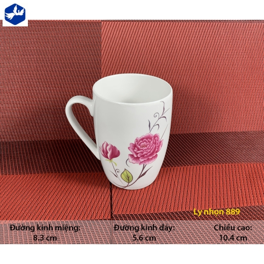 ly sứ nhọn hoa văn hoa mẫu đơn hồng đẹp - 889