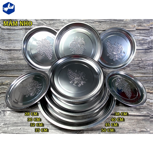 MÂM NHO - MÂM CƠM TRÒN INOX, HOA VĂN CHÙM NHO NỔI ĐẸP