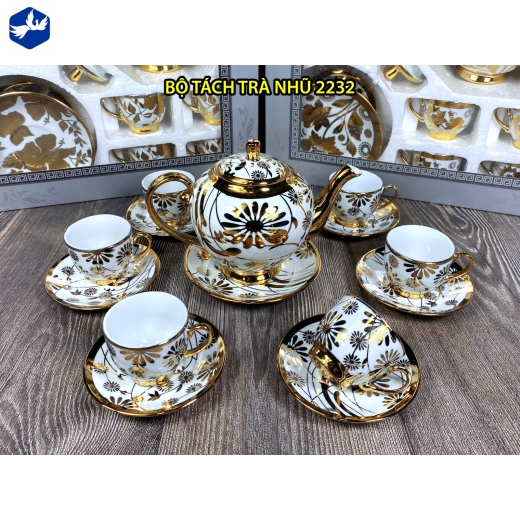 bộ tách trà hoa văn nhủ vàng ánh kim đẹp, độc đáo / 2232