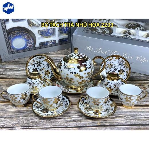 bộ tách trà hoa văn nhủ vàng ánh kim đẹp, độc đáo / 2233