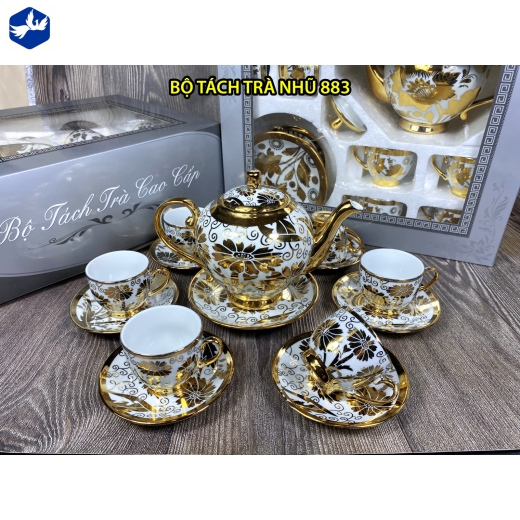 bộ tách trà hoa văn nhủ vàng ánh kim đẹp, độc đáo / 883