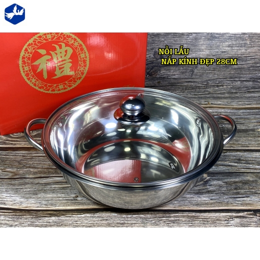 nồi lẩu nắp kính đẹp, cao cấp - 28 cm