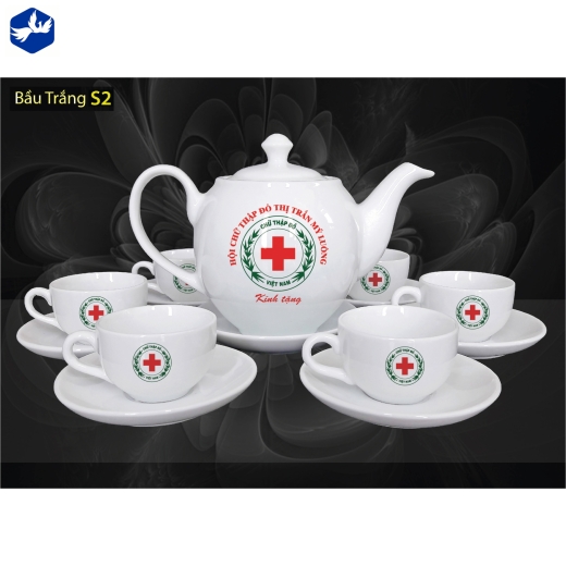 Bộ tách Trà Bầu men trắng In Logo đẹp, rõ nét, không phai màu, bền lâu