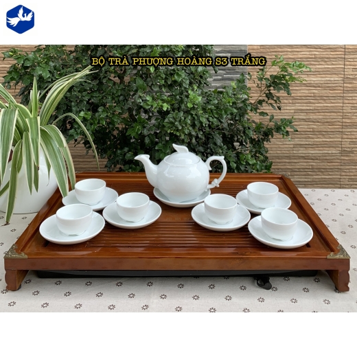 bộ tách trà phượng hoàng men trắng đẹp / S3 trắng