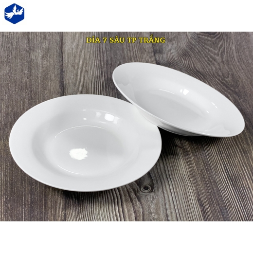 Đĩa sứ sâu 7 inch men trắng cao cấp bền đẹp - TP trắng