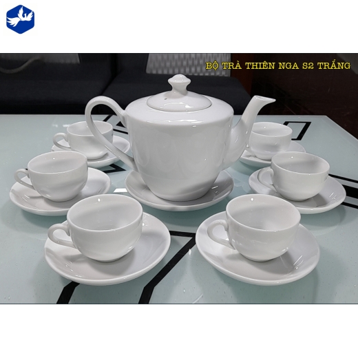 bộ tách trà kiểu dáng thiên nga men trắng đẹp / S2 - trắng
