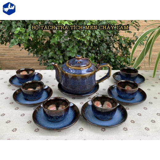 bộ tách trà tích men chảy lam