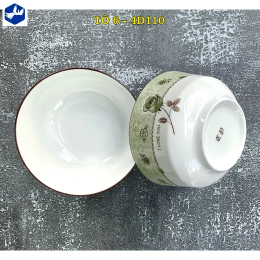 tô sứ 6 inch kiểu châu âu - hoa văn 4D bông hồng xanh lục đẹp - 4D110