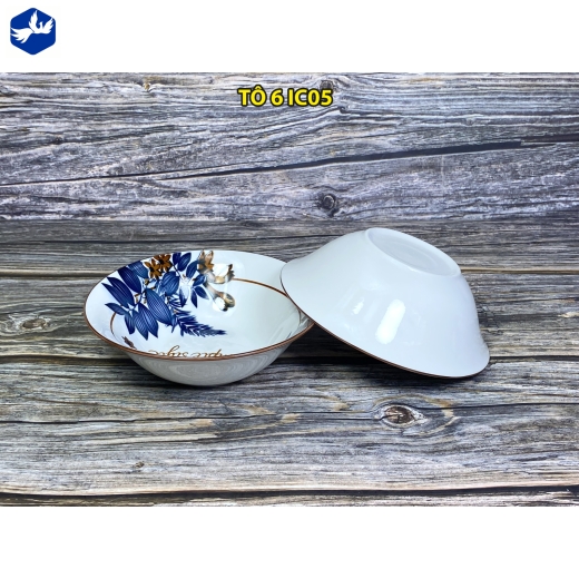 tô sứ loe 6 inch - hoa văn hoa lá cành đẹp - IC05