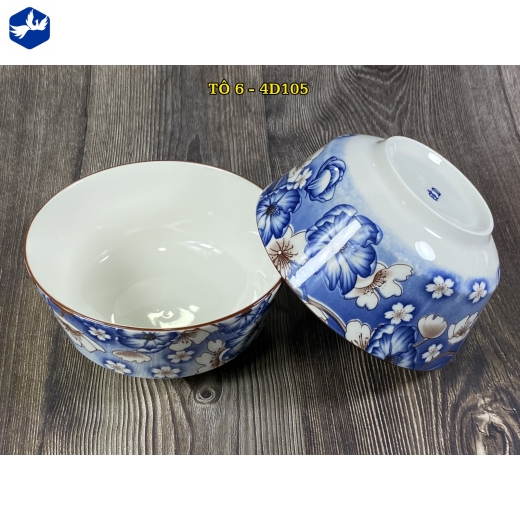 tô sứ 6 inch kiểu châu âu - hoa văn 4D hoa xanh đẹp - 4D105