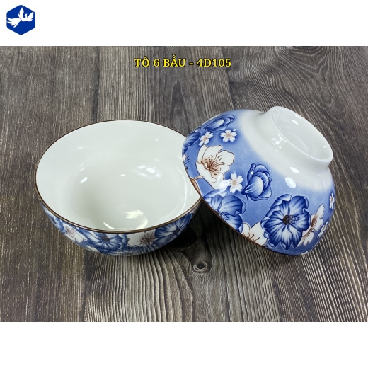 tô sứ bầu 6 inch - họa tiết 4d hoa xanh đẹp - 4D105
