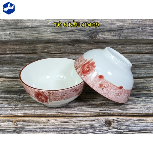 tô sứ bầu 6 inch - họa tiết 4d bông hồng đỏ đẹp - 4D109