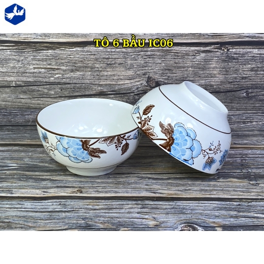 tô sứ bầu 6 inch - bông hoa xanh cách điệu đẹp - ic06
