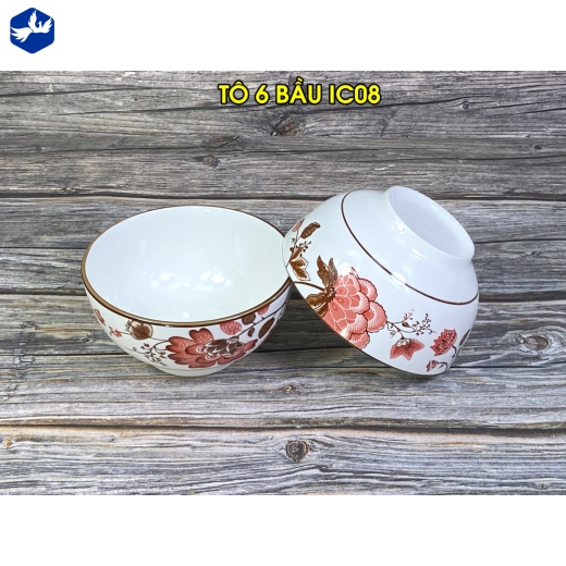 tô sứ bầu 6 inch - bông hoa đỏ cách điệu đẹp - IC08