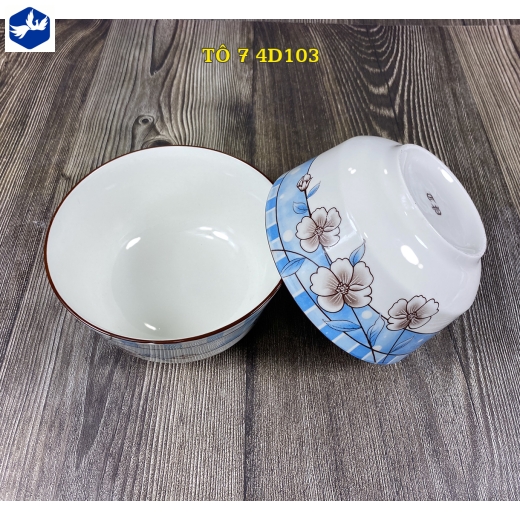 tô sứ 7 inch kiểu châu âu - hoa văn 4D hoa trắng nền xanh đẹp - 4D103