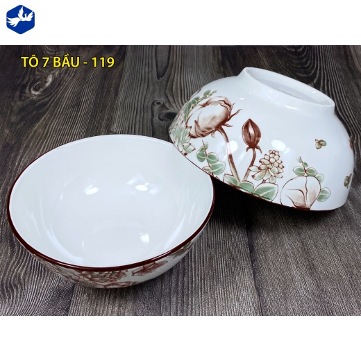 tô sứ bầu 7 inch - hoa văn 4D cây bông đẹp độc đáo - 4D119