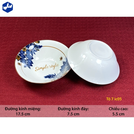 tô sứ loe 7 inch - hoa văn hóa lá đẹp - IC05