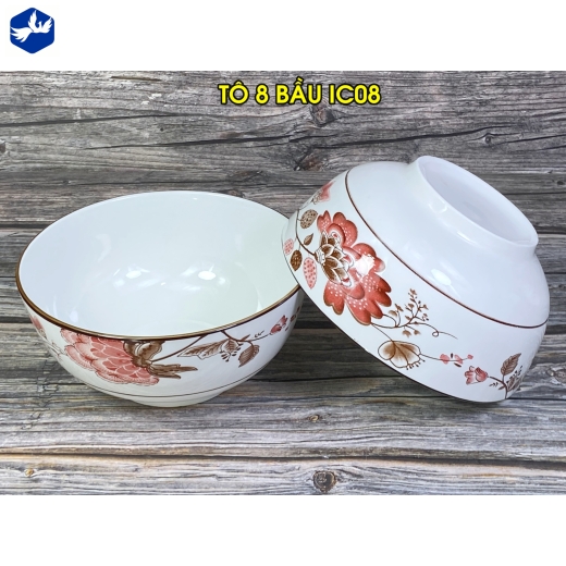 tô sứ bầu 8 inch - bông hoa đỏ cách điệu độc lạ đẹp - IC08