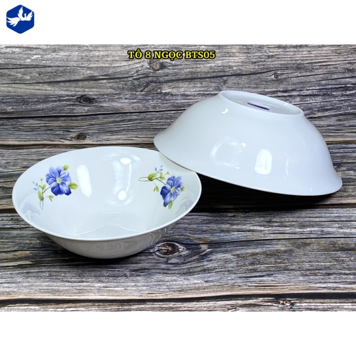 tô sứ loe 8 inch - bông hoa xanh đẹp - BTS05