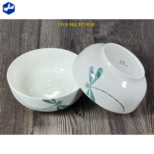 tô sứ 8 inch kiểu hàn quốc - hoa văn con chuồn chuồn đẹp đẹp - TP1836