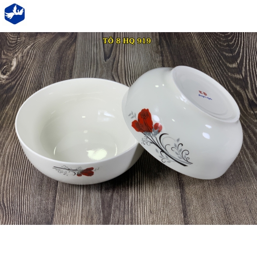 tô sứ bầu 8 inch - bông hồng nhung đỏ đẹp - 919