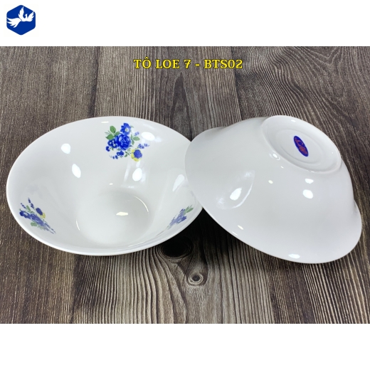 tô sứ loe 7 inch - bông hồng xanh nhỏ - BTS02