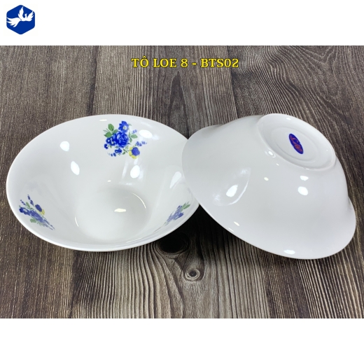 tô sứ loe 8 inch - bông hồng xanh nhỏ - BTS02