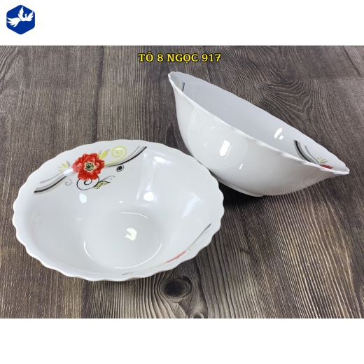 tô sứ loe bèo 8 inch - hoa mẫu đơn đỏ - 917