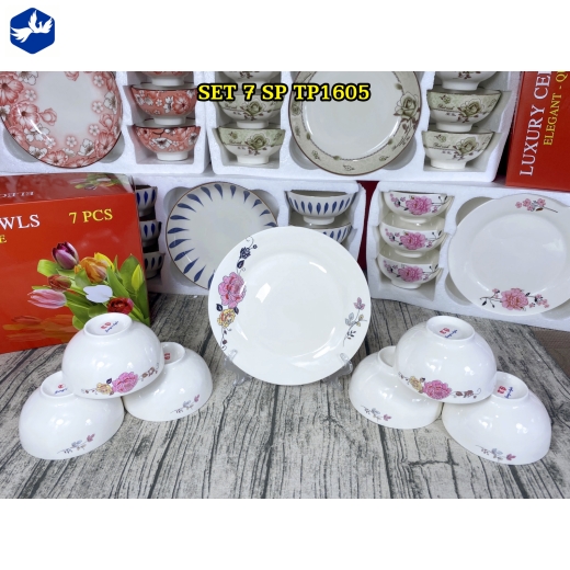 bộ bàn ăn 7 món - hoa văn hoa mẫu đơn cách điệu độc lạ - TP1605