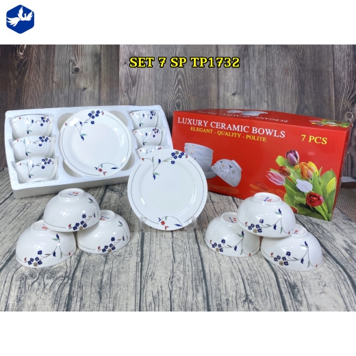 bộ bàn ăn 7 món - hoa văn hoa cỏ cách điệu đẹp, sang trọng - TP1732
