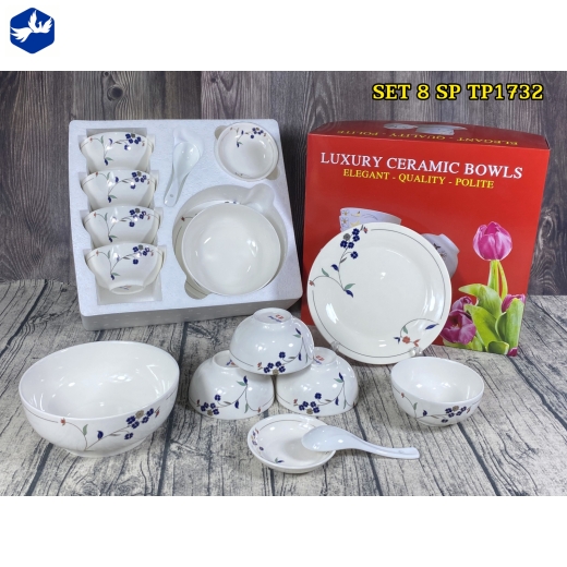 bộ bàn ăn 8 món - hoa văn hoa cỏ cách điệu đẹp, sang trọng - TP1732
