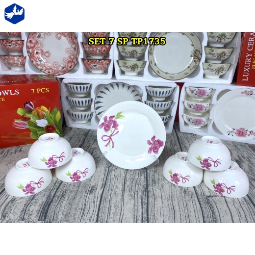 bộ bàn ăn 7 món - hoa văn hoa phong lan hồng đẹp - TP1735