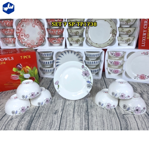 bộ bàn ăn 7 món - hoa văn nhánh hoa cách điệu độc lạ - TP1738