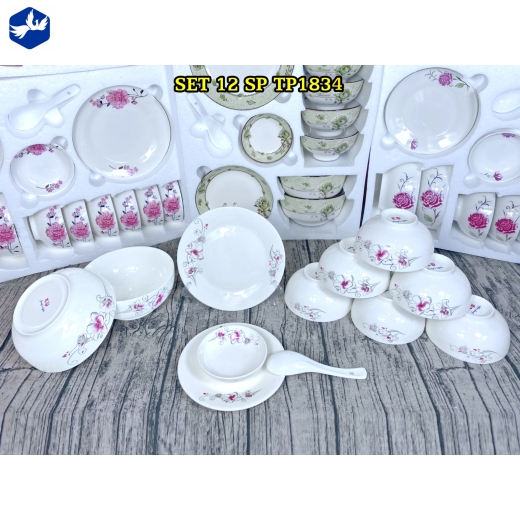 bộ bàn ăn 12 món - hoa văn hoa ly cách điệu đẹp - TP1834