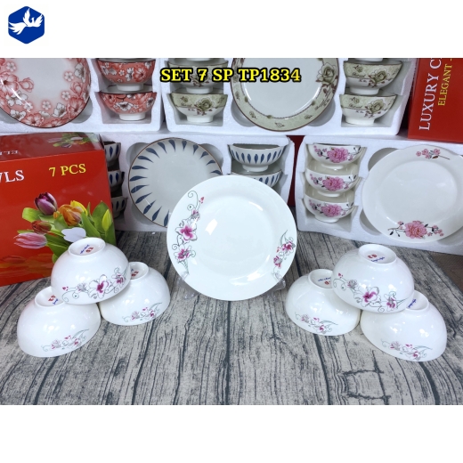 bộ bàn ăn 7 món - hoa văn hoa ly cách điệu đẹp - TP1834