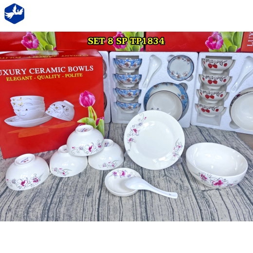 bộ bàn ăn 8 món - hoa văn hoa ly cách điệu đẹp - TP1834