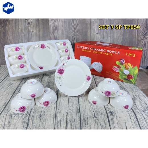 bộ bàn ăn 7 món - hoa văn hoa mẫu đơn đôi đẹp - TP850