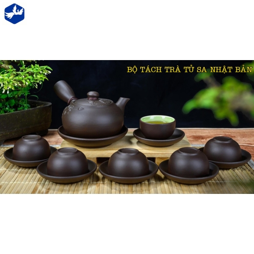 Bộ tách trà tử sa nhật bản - quai chuối nâu đen đẹp / TS06