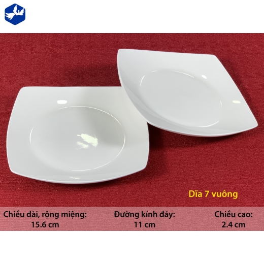 Đĩa Vuông 7 Sứ Trắng Cao Cấp