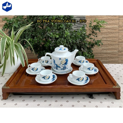 bộ tách trà vuông cao hoa văn đầm sen xanh / S1 -870