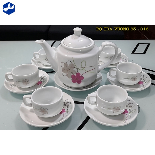 bộ tách trà vuông hoa văn hoa mai cách điệu lạ mắt / S3-016