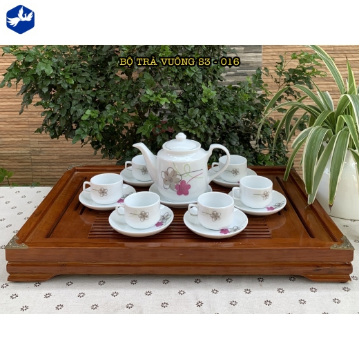 bộ tách trà vuông hoa văn hoa mai cách điệu lạ mắt / S3-016
