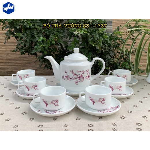 bộ tách trà vuông hoa văn hoa mai đẹp / S3-1737