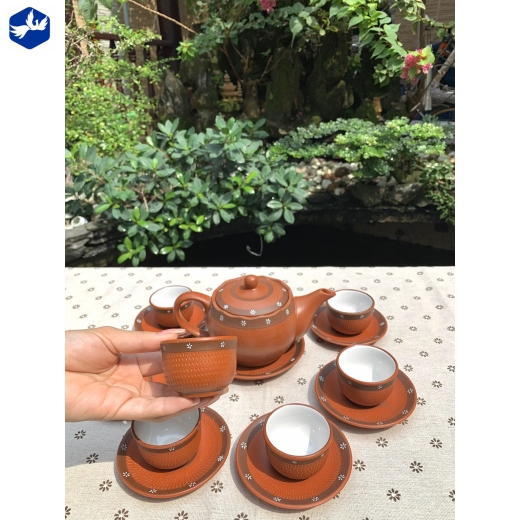BỘ TÁCH TRÀ TỬ SA BÁT TRÀNG KHẮC 02 DUNG TÍCH 460 ML